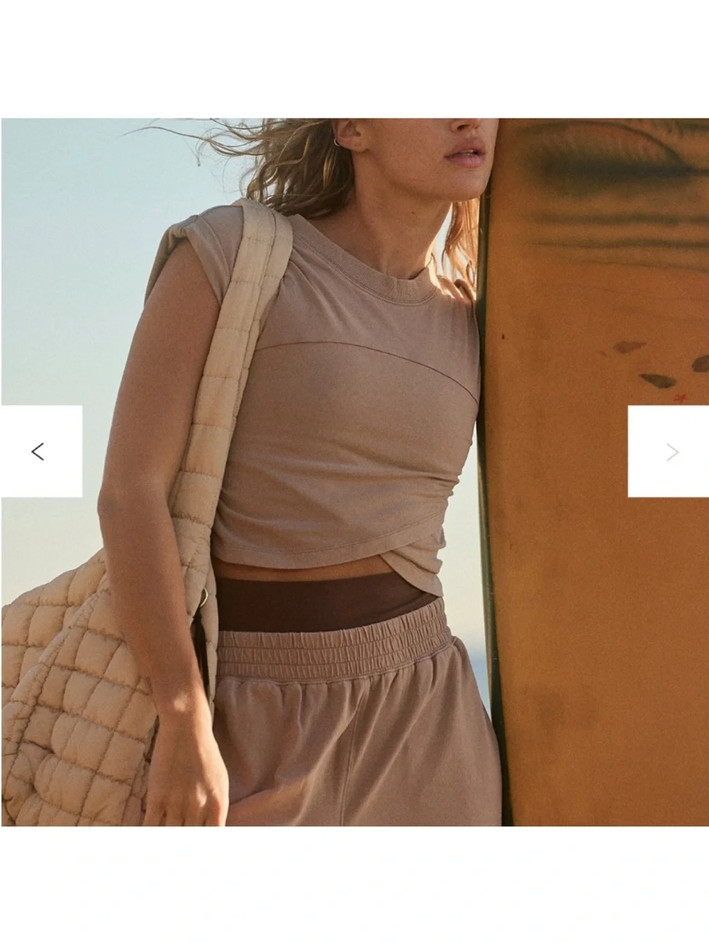 Free People Taupe Twist-Front Crop Tee